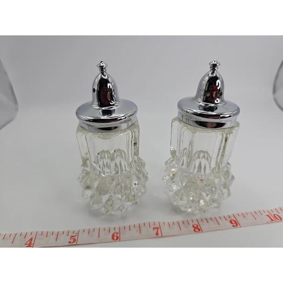 VTG Indiana Glass Diamond Point Salt & Pepper Shakers Crystal NOS - Picture 3 of 11